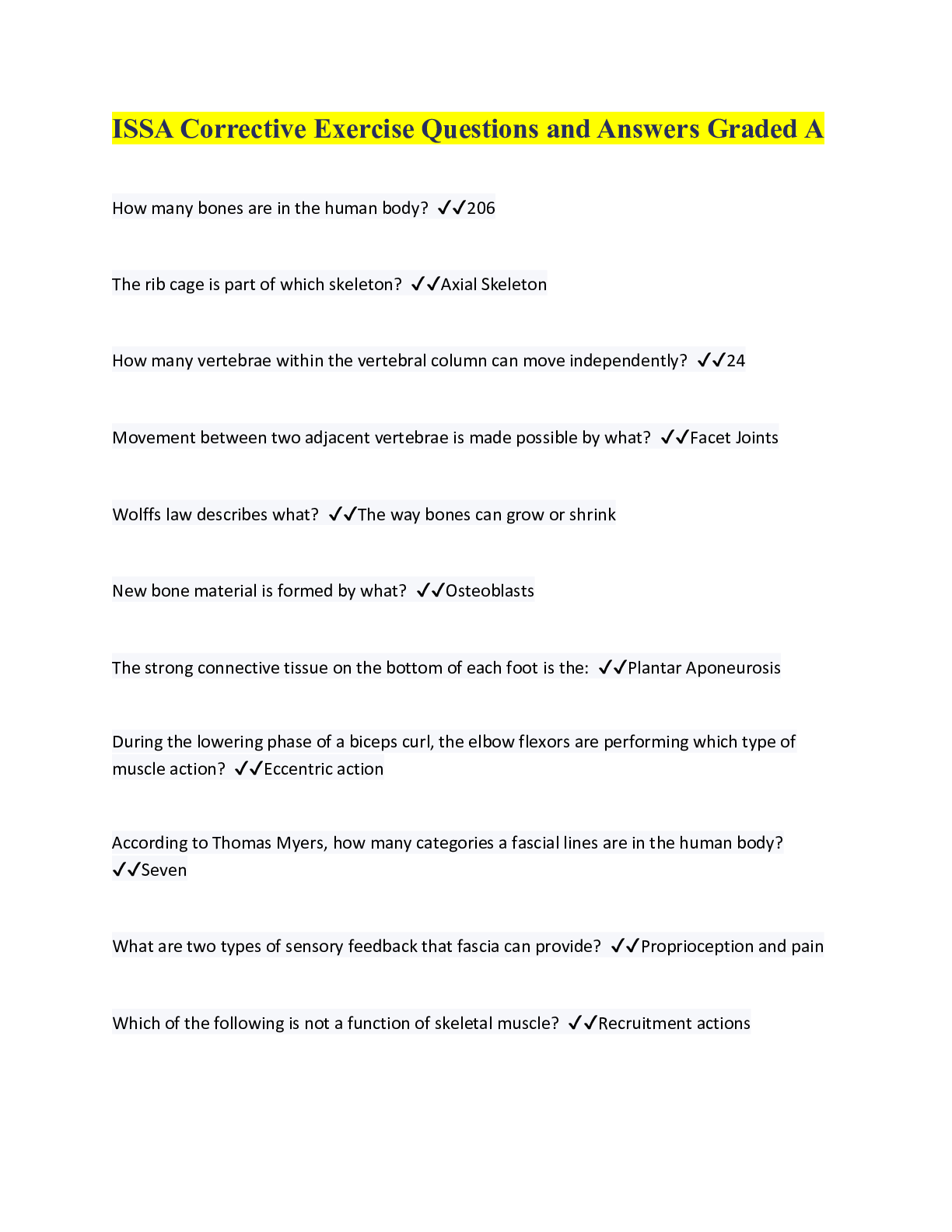 Preview image for ISSA Corrective Exercise Questions and Answers Graded A